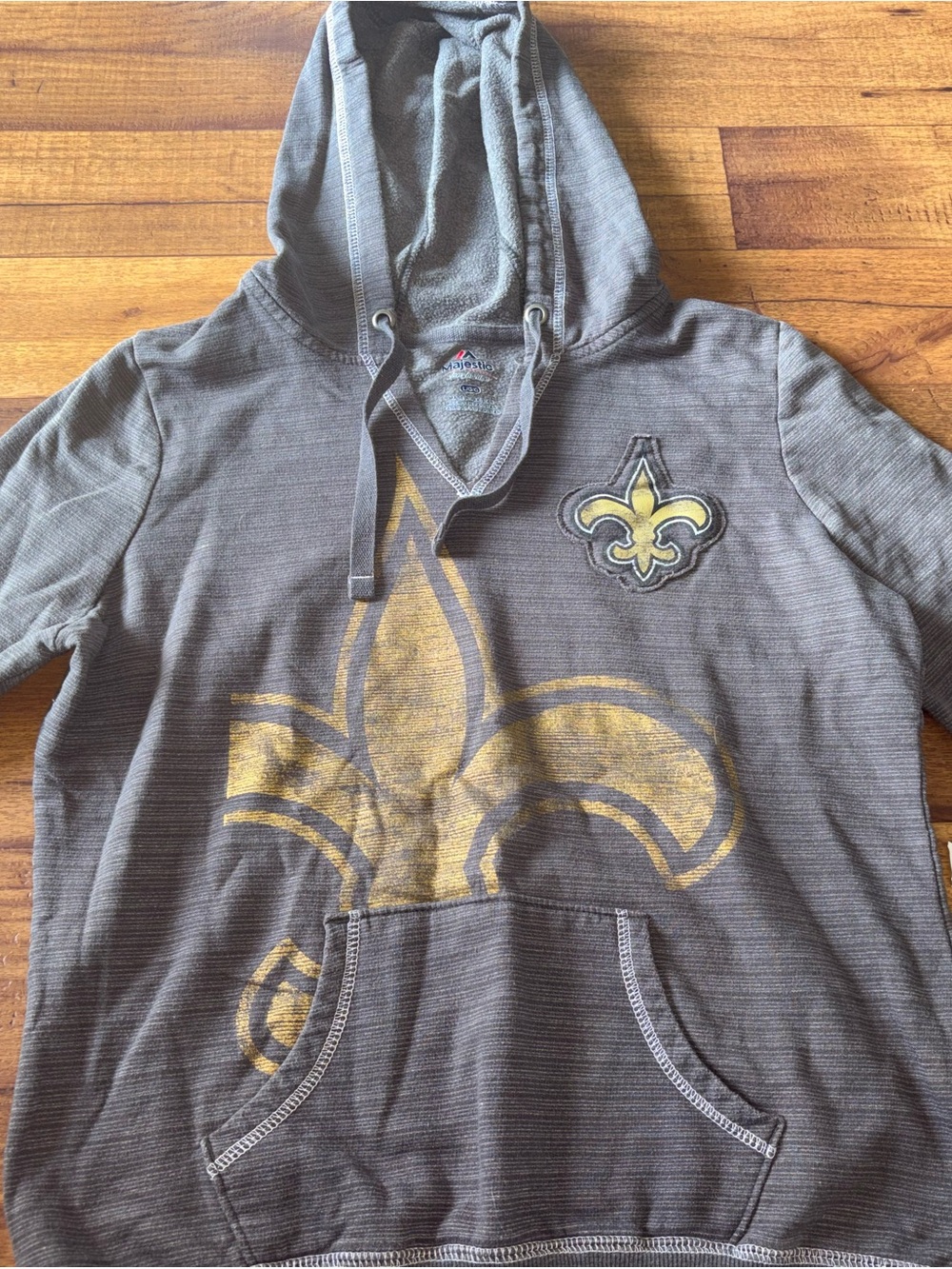 Majestic New Orleans Saints Graphic Pullover Hoodie Charcoal Gray Gold Large